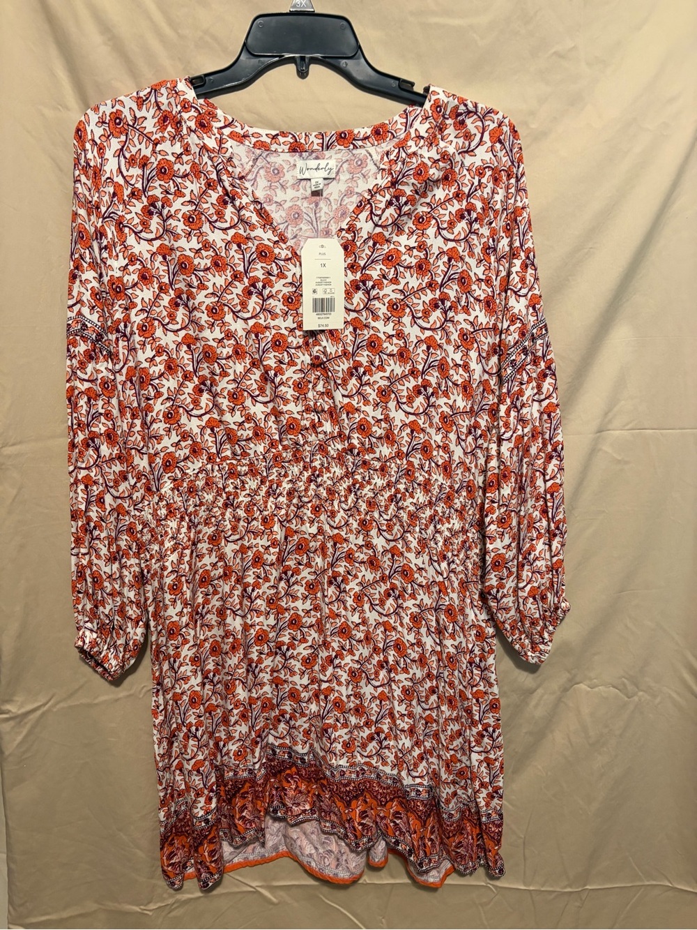 Wonderly Orange and White Floral Smocked Long-Sleeve Dress